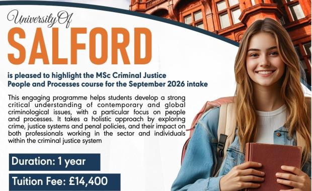University of Salford, Manchester is now open for the September 2026 intake